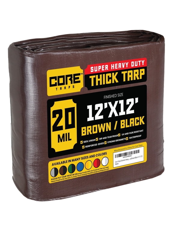 20 Mil Heavy Duty Tarp Tarpaulin Waterproof Cover, Brown/Black 12' x 12'
