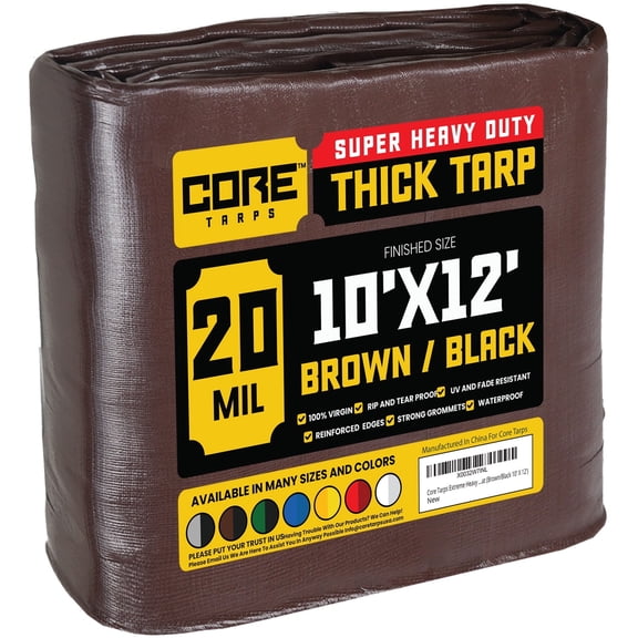 Core Tarps 20 Mil Heavy Duty Tarp Tarpaulin Waterproof Cover, Brown and Black 10 x 12Ft