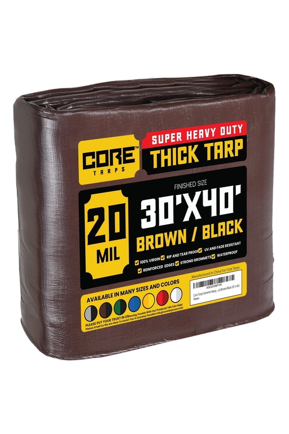 20 Mil Heavy Duty Tarp Tarpaulin Waterproof Cover, Brown and Black 30 x 40Ft