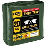 Core Tarps 20 Mil Heavy Duty Tarp Tarpaulin Waterproof Cover, Green/Black 40 x 40