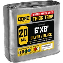 Core Tarps 20 Mil Heavy Duty Tarp Camping Tarpaulin Waterproof Cover, Silver/Black 6' x 8'