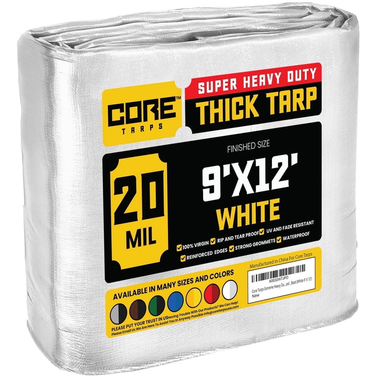 Core Tarps, Heavy Duty Tarp, 20 Mil Waterproof Cover, 9'x12