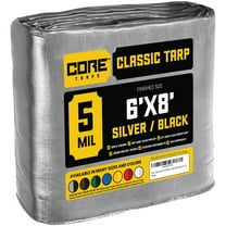 Core Tarps 5 Mil Classic Tarp Camping Tarpaulin Waterproof Cover, Silver and Black 6 x 8Ft