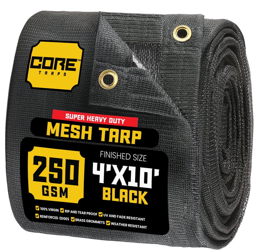 Core Tarps 60% Black Shade Cloth with Grommets - 4 X 10 FT Heavy Duty Mesh Tarp - Sun Shade Cloth for Garden Vegetables Plants Greenhouse Outdoors Backyard Fences Dump Trucks Patio Mesh Shade Tarp