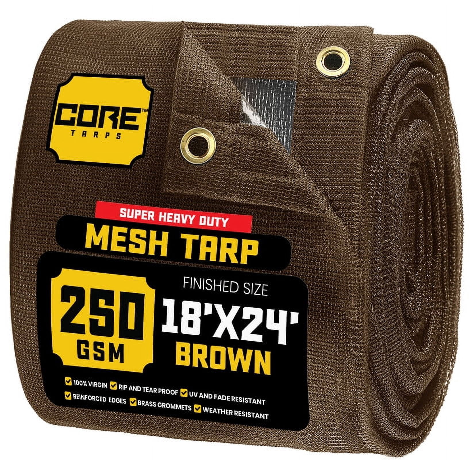 Core Tarps 60% Brown Shade Cloth with Grommets - 18 X 24 FT Heavy Duty Mesh Tarp - Sun Shade Cloth for Garden Vegetables Plants Greenhouse Outdoors Backyard Fences Dump Trucks Patio Mesh Shade Tarp