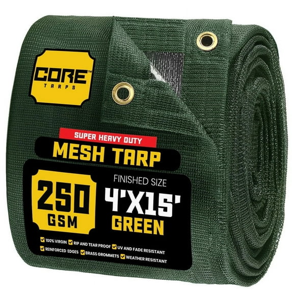 Core Tarps 60% Green Shade Cloth with Grommets - 4 X 15 FT Heavy Duty Mesh Tarp - Sun Shade Cloth for Garden Vegetables Plants Greenhouse Outdoors Backyard Fences Dump Trucks Patio Mesh Shade Tarp
