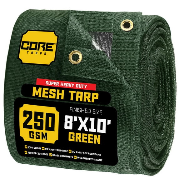 Core Tarps 60% Green Shade Cloth with Grommets - 8 X 10 FT Heavy Duty Mesh Tarp - Sun Shade Cloth for Garden Vegetables Plants Greenhouse Outdoors Backyard Fences Dump Trucks Patio Mesh Shade Tarp