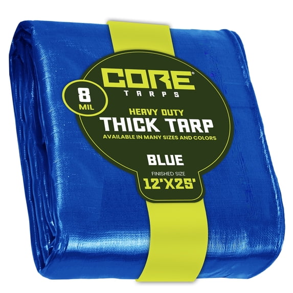 Core Tarps 8 Mil Heavy Duty Tarp Tarpaulin Waterproof Cover, Blue 12′ X 25′Ft