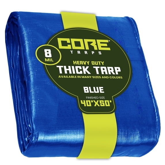 Core Tarps 8 Mil Heavy Duty Tarp Tarpaulin Waterproof Cover, Blue 40′ X 50′Ft