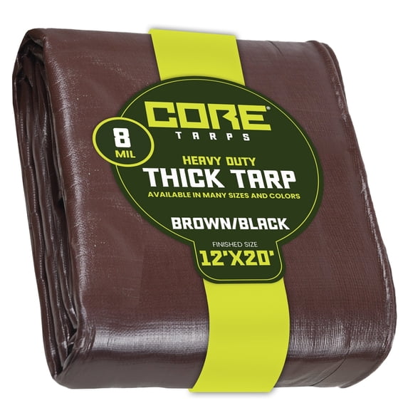 Core Tarps 8 Mil Heavy Duty Tarp Tarpaulin Waterproof Cover, Brown/Black 12′ X 20′Ft