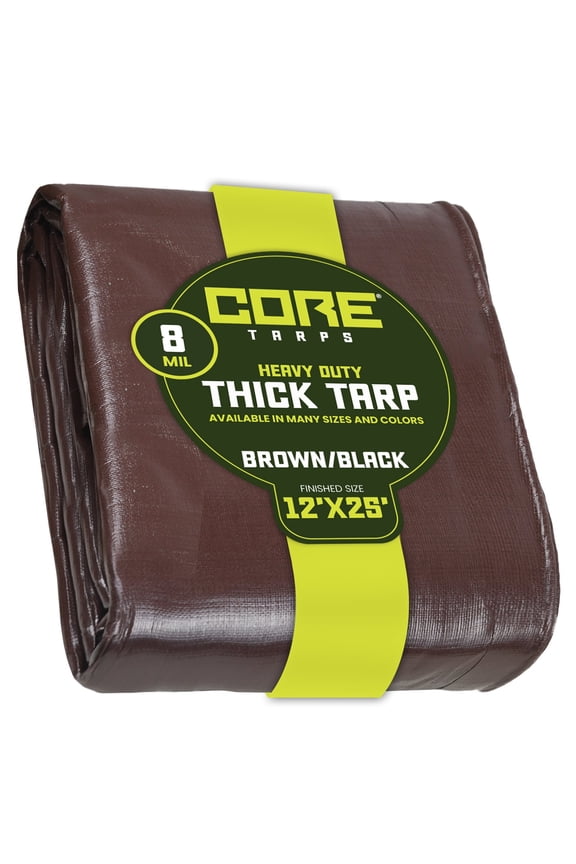 8 Mil Heavy Duty Tarp Tarpaulin Waterproof Cover, Brown/Black 12 X 25Ft