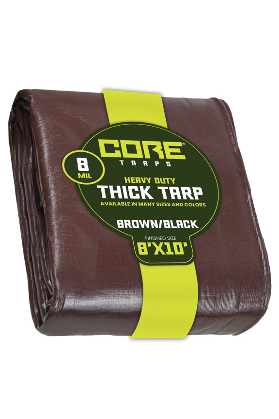 8 Mil Heavy Duty Tarp Tarpaulin Waterproof Cover, Brown/Black 8 X 10Ft