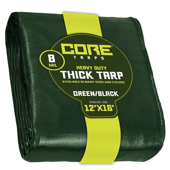 Core Tarps 8 Mil Heavy Duty Tarp Tarpaulin Waterproof Cover, Green/Black 12′ X 16′Ft