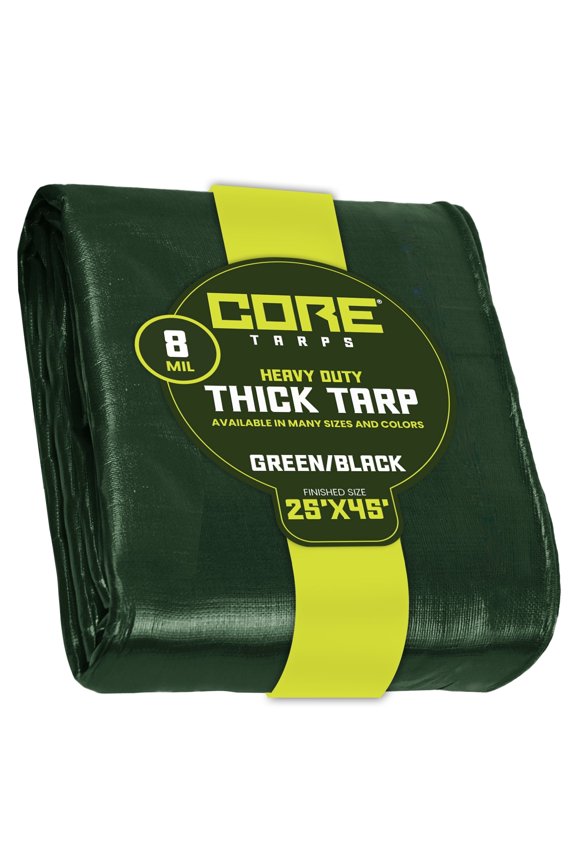 8 Mil Heavy Duty Tarp Tarpaulin Waterproof Cover, Green/Black 25 X 45Ft
