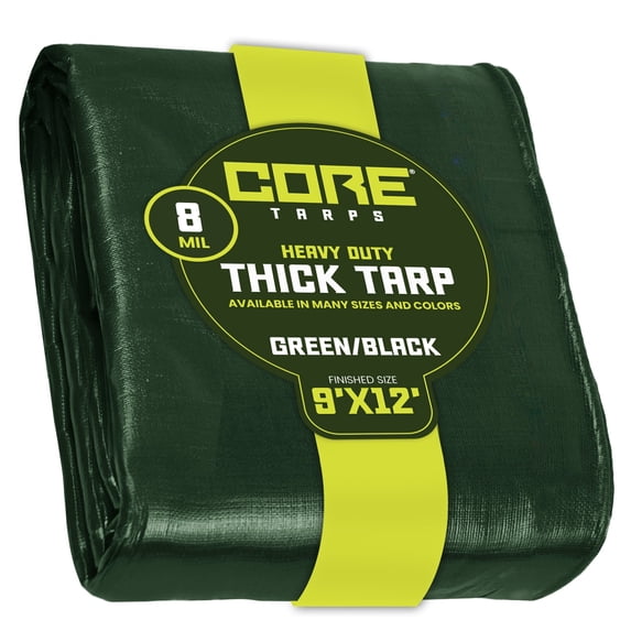 Core Tarps 8 Mil Heavy Duty Tarp Tarpaulin Waterproof Cover, Green/Black 9′ X 12′Ft