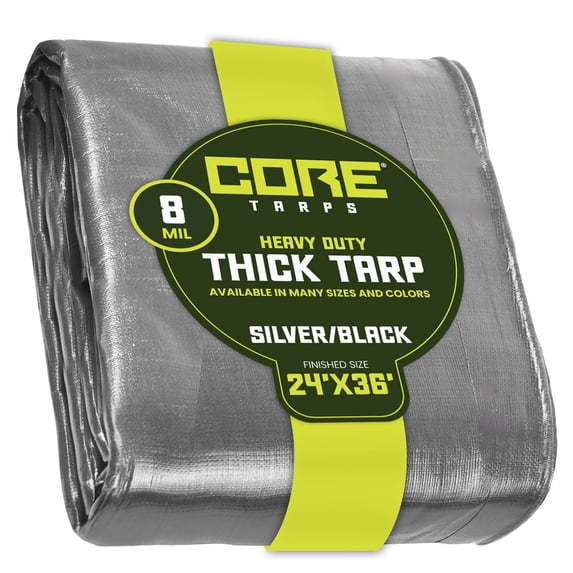 Core Tarps 8 Mil Heavy Duty Tarp Tarpaulin Waterproof Cover, Silver/Black 24′ X 36′Ft