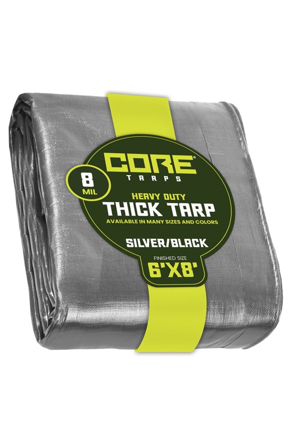 8 Mil Heavy Duty Tarp Tarpaulin Waterproof Cover, Silver/Black 6′ X 8′Ft