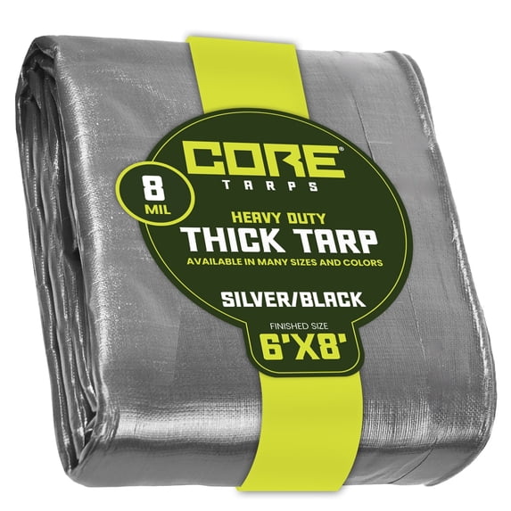 Core Tarps 8 Mil Heavy Duty Tarp Tarpaulin Waterproof Cover, Silver/Black 6′ X 8′Ft