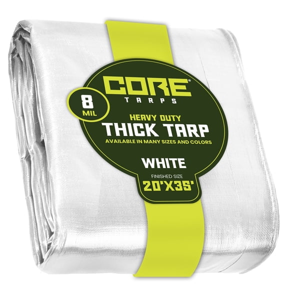 Core Tarps 8 Mil Heavy Duty Tarp Tarpaulin Waterproof Cover, White 20 X 35Ft