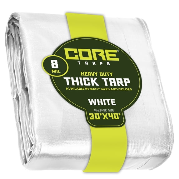 Core Tarps 8 Mil Heavy Duty Tarp Tarpaulin Waterproof Cover, White 30′ X 40′Ft