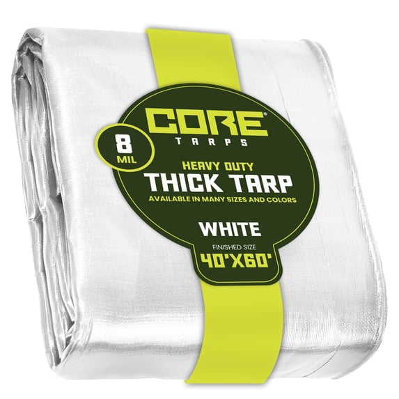 Core Tarps 8 Mil Heavy Duty Tarp Tarpaulin Waterproof Cover, White 40′ X 60′Ft
