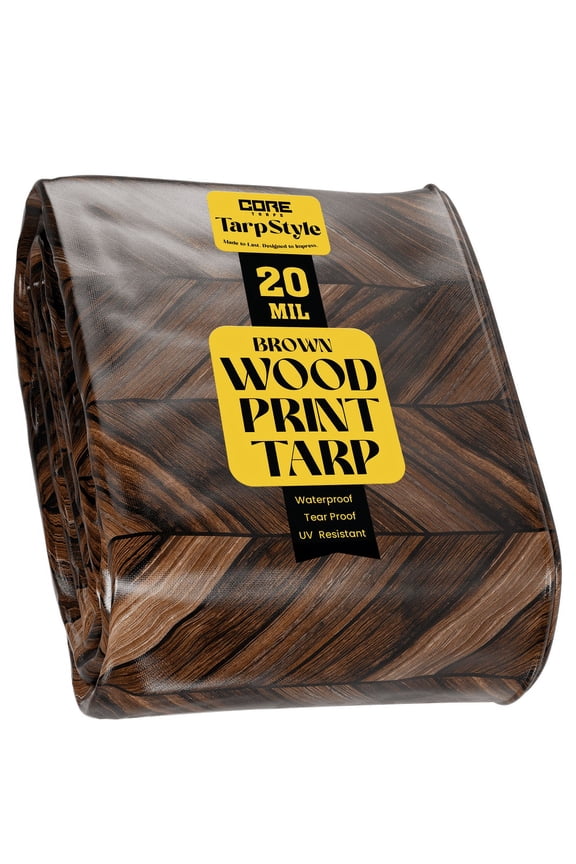 Extreme Heavy Duty 20 Mil Tarp Cover, Waterproof, UV Resistant, Rip and Tear Proof, Poly Tarpaulin with Reinforced Edges for Roof, Camping, Patio, Pool , Boat (Brown Wood/Black 6′ X 8′)