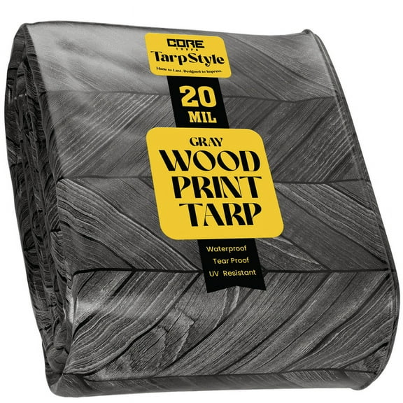 Core Tarps Extreme Heavy Duty 20 Mil Tarp Cover, Waterproof, UV Resistant, Rip and Tear Proof, Poly Tarpaulin with Reinforced Edges for Roof, Camping, Patio, Pool , Boat (Grey Wood/Black 50′ X 50′)