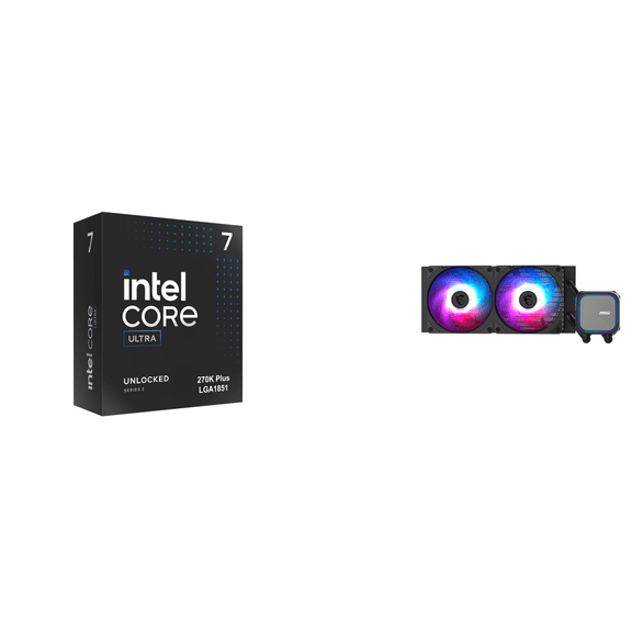 Core Ultra 7 Series 2 270K PLUS Tetracosa-core (24 Core) 3.70 GHz Processor & MSI MAG Coreliquid A13 240 AIO ARGB CPU 390mm Liquid Cooler Bundle