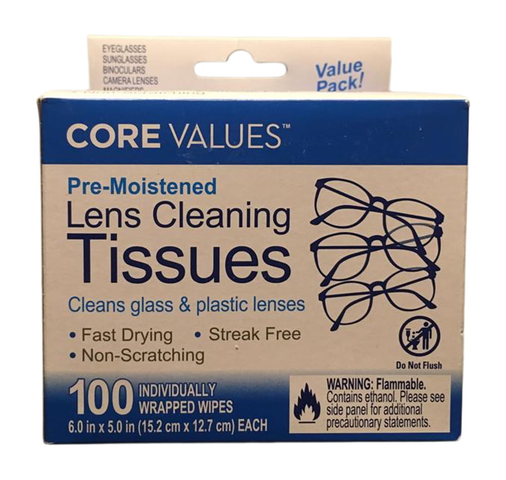 Core Values Lens Cleaning Tissues, 100 individually wrapped pre