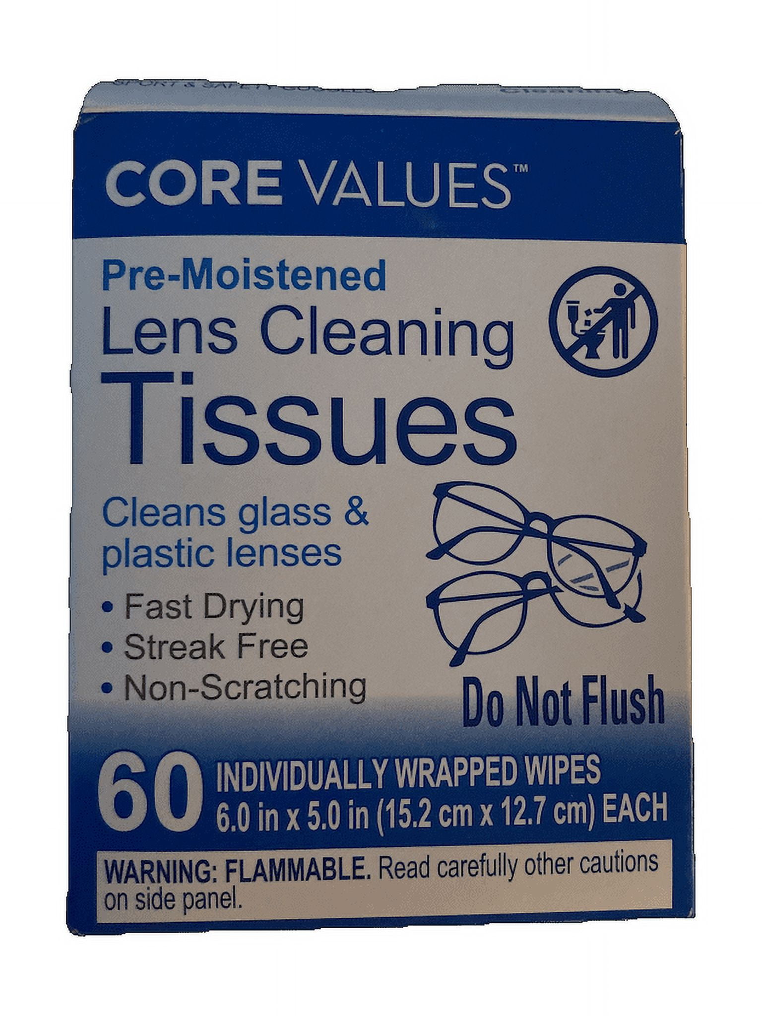 Core Values PreMoistened Lens Cleaning Tissues, 60 wipes