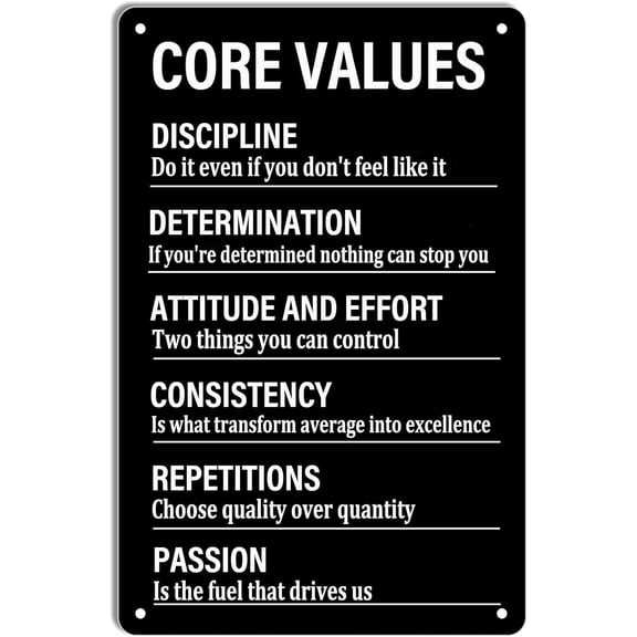 Core Values Retro Metal Sign Discipline Do It Even If You Don't Feel Like It Inspirational Poster Motivational Tin Signs for Home Yard Bar Cafe Club Cave Wall Decor 8x12 Inch