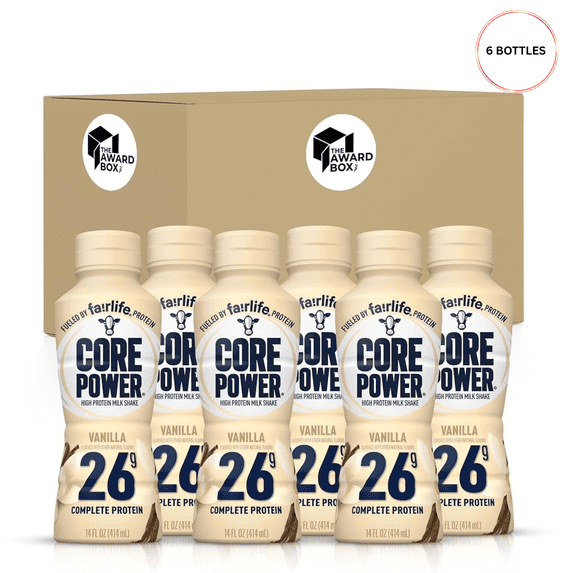 Core Vanilla Power Elite Failrlife High Protein Shakes Vanilla 14 Oz. 6 Bottles in The Award Box Packaging 26 Grams