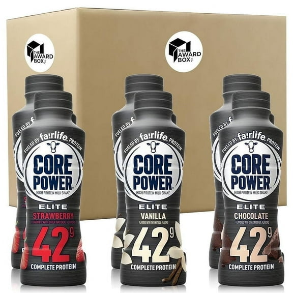 Core Variety Power Elite Failrlife High Protein Shakes Chocolate Strawberry, Vanilla 42 Grams of Protein 14 Oz. 6 Bottles