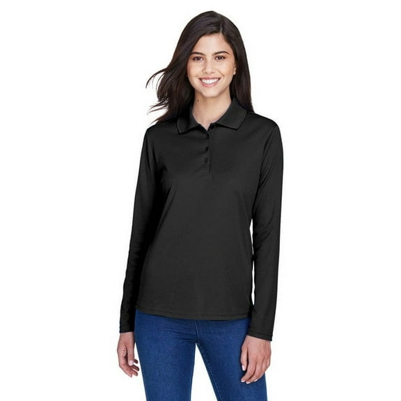 CORE365 78192 Women's Pinnacle Performance Long Sleeve Piqué Polo-Black-2XL