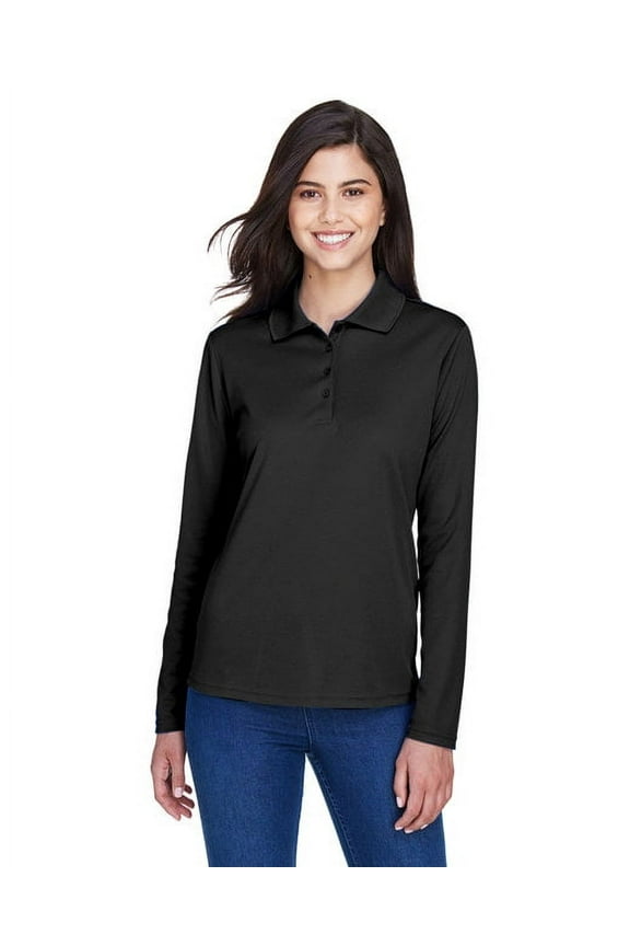 CORE365 78192 Women's Pinnacle Performance Long Sleeve Piqué Polo-Black-2XL