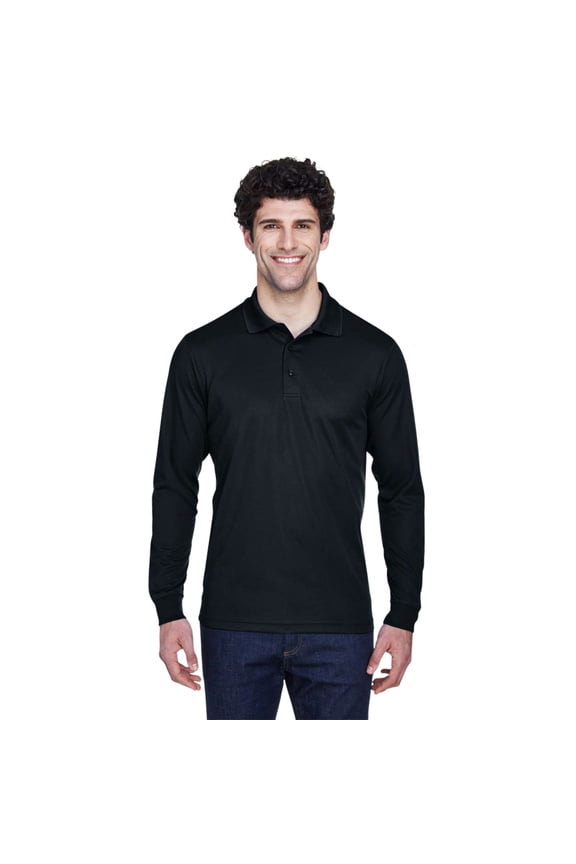 Core365 Men's Pinnacle Performance Long Sleeve Piqué Polo, 100% Polyester Moisture-Wicking Tee (Black, 3XL)
