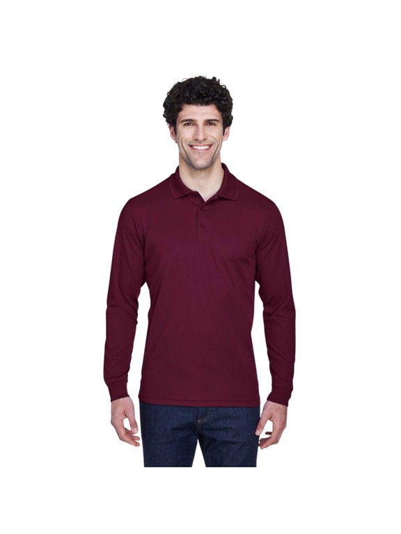 Core365 Men's Pinnacle Performance Long Sleeve Piqué Polo, 100% Polyester Moisture-Wicking Tee (Burgundy, XL)