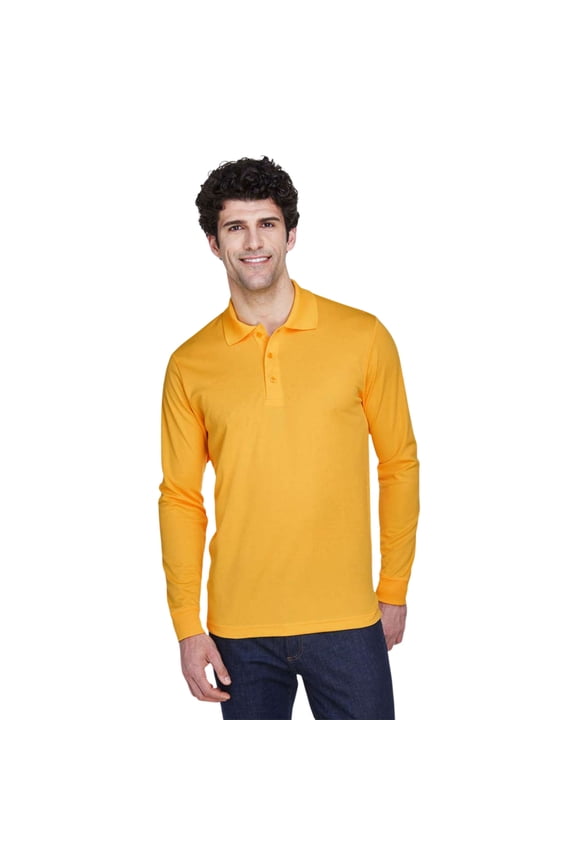 Core365 Men's Pinnacle Performance Long Sleeve Piqué Polo, 100% Polyester Moisture-Wicking Tee (Campus-Gold, L)