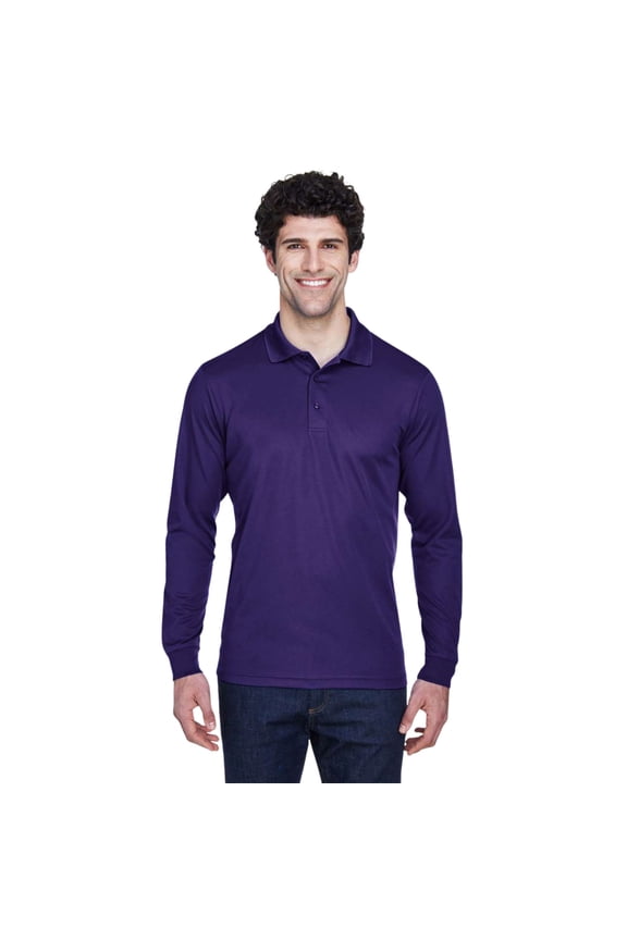 Core365 Men's Pinnacle Performance Long Sleeve Piqué Polo, 100% Polyester Moisture-Wicking Tee (Campus-Purple, S)
