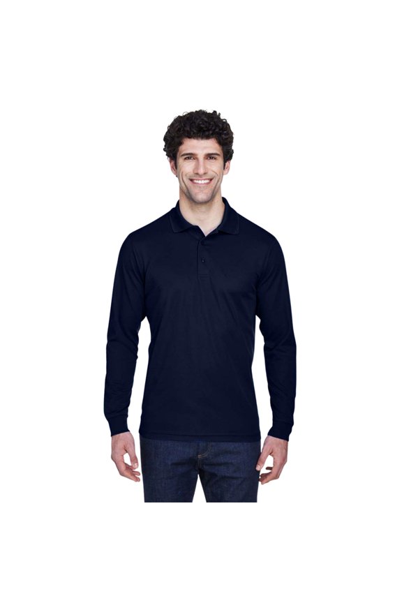 Core365 Men's Pinnacle Performance Long Sleeve Piqué Polo, 100% Polyester Moisture-Wicking Tee (Classic-Navy, L)