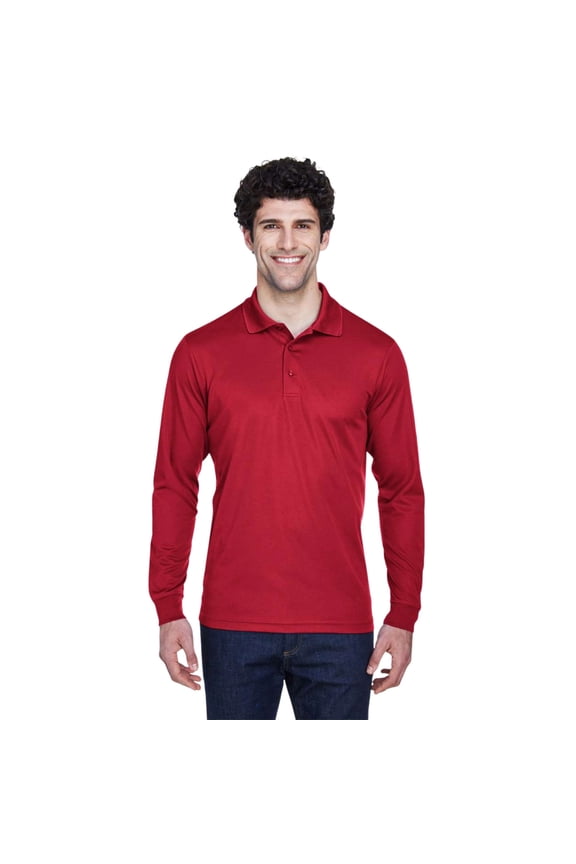 Core365 Men's Pinnacle Performance Long Sleeve Piqué Polo, 100% Polyester Moisture-Wicking Tee (Classic-Red, 3XL)