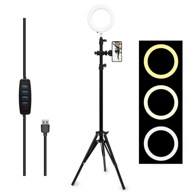 CoreAudio 6" LED Ring Light with Adjustable 5' Tripod Stand; Black