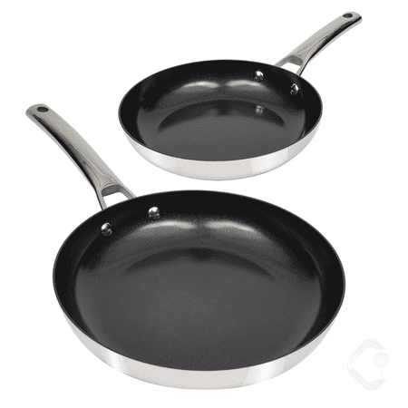 CoreClad Tri-Ply Stainless Steel Frying Pan Set, 9" & 11", Ceramic Nonstick Interior, Induction Compatible, Dishwasher Safe, Oven Safe
