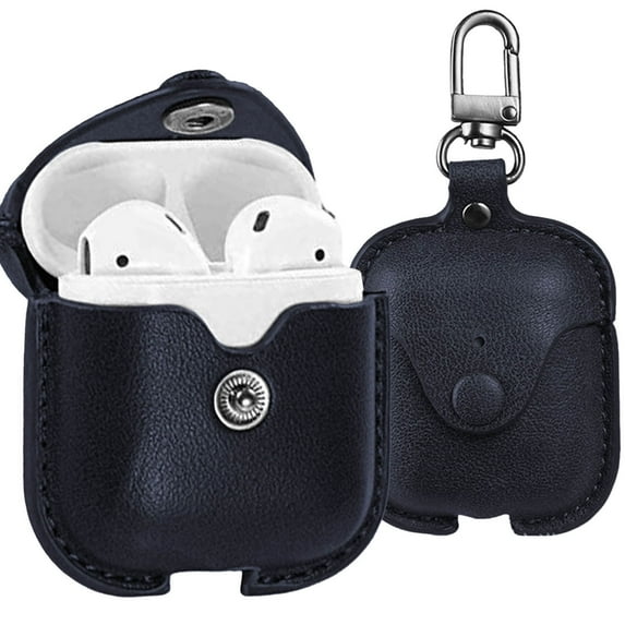 CoreLife AirPods Case Cover, Leather Slim Fit Protective Soft Cover for Apple AirPods 1 & 2 Charging Case with Keychain (Blue)