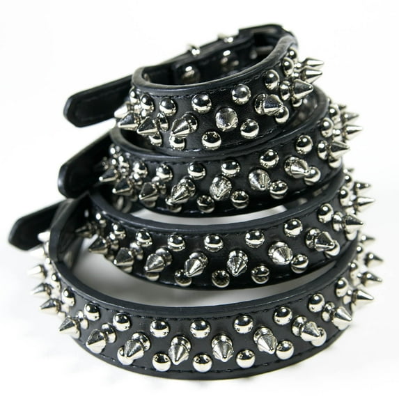 CoreLife Spiked Dog Collar / Spiked Cat Collar, Punk Metal Studded Vegan Leather Heavy Duty Pet Collar - Black