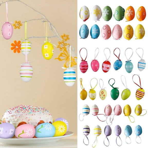CoreLiving 12 Pack Easter Eggs Decorations Hanging Plastic Egg Ornaments with Glitter for Easter Tree Decor Indoor Home Dining Room Party Favors Spring Decor