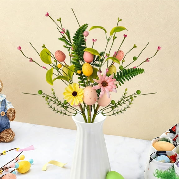 CoreLiving 15.8 Inch Easter Egg Picks Artificial Branches with Speckled Eggs Rustic Flower Stem Spring Table Centerpiece Decor for Home Mantle Fireplace Festive Holiday Wedding Party Decoration