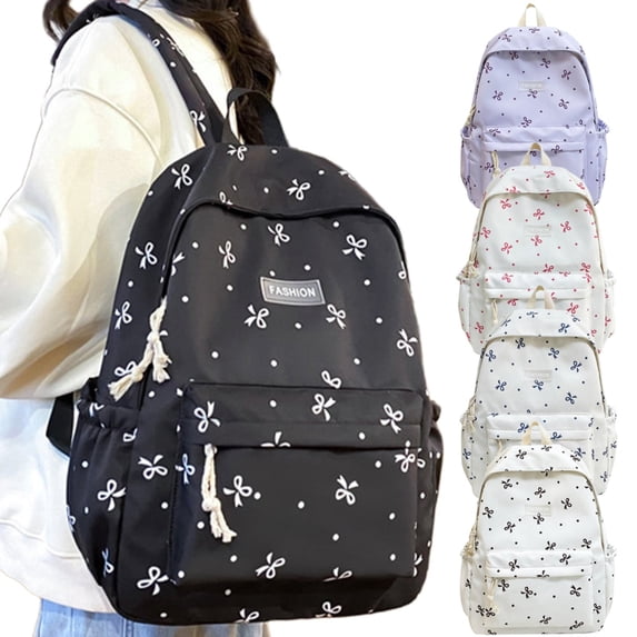 CoreLiving 16.5 Inch Laptop Backpack for Women, Preppy Bow Casual Daypack Rucksack with Aesthetic Design, Travel Hiking Bookbag for Work Commute, White