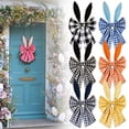 thumbnail image 1 of CoreLiving 16 Inch Buffalo Plaid Easter Bow Bunny Ears Design for Wreath Spring Tree Topper Decoration Black White Burlap Style Ribbon Bow Premade Craft Bow for Home Party, 1 of 5