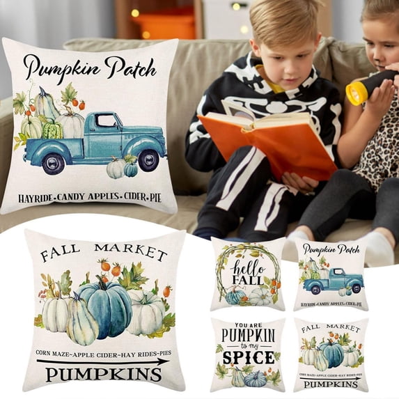 CoreLiving 18x18 Blue Fall Pillow Covers, Chic Pumpkin Decorative Throw Pillow Case for Modern Farmhouse Halloween Decor and Living Room, Set of 1